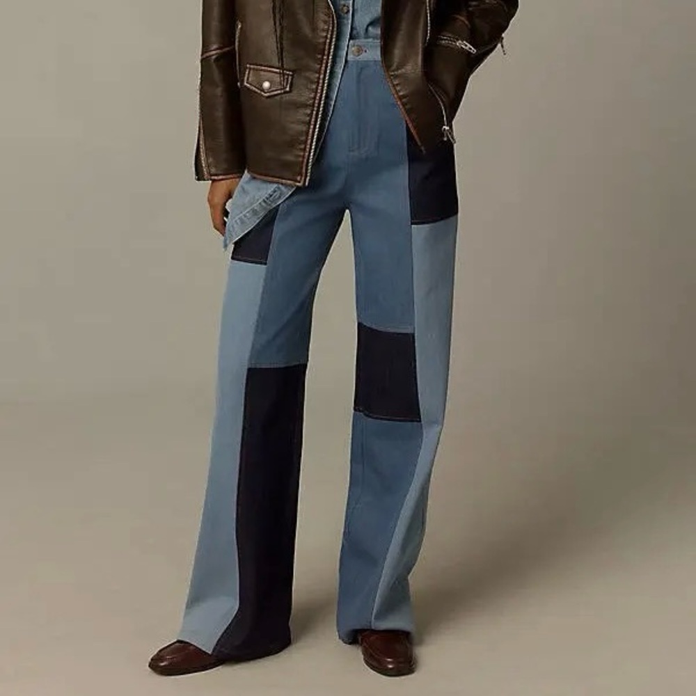 NWOT! Avec Les Filles Blue Patchwork Straight Jeans